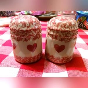 Henn Pottery rose salt and pepper shakers with hearts